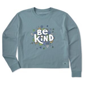 Women's Be Kind Flower Lines Long Sleeve Crusher Boxy Tee